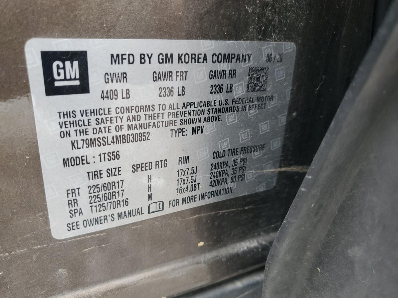 2021 Chevrolet Trailblazer Activ VIN: KL79MSSL4MB030852 Lot: 82067655