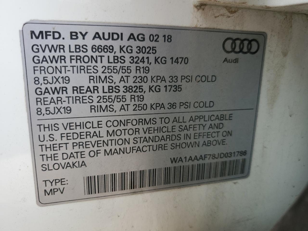 2018 Audi Q7 Premium VIN: WA1AAAF78JD031786 Lot: 83992165