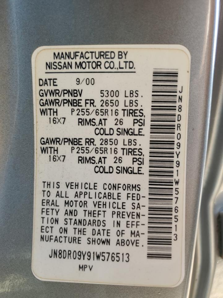 2001 Nissan Pathfinder Le VIN: JN8DR09Y91W576513 Lot: 83953655
