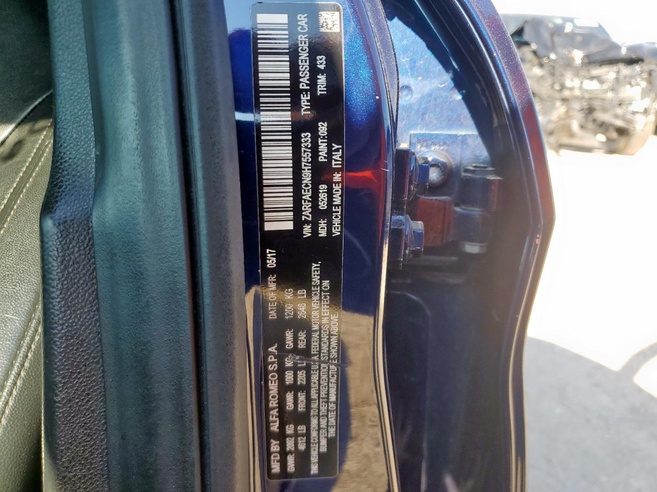 2017 Alfa Romeo Giulia Ti VIN: ZARFAECN9H7557333 Lot: 71635065