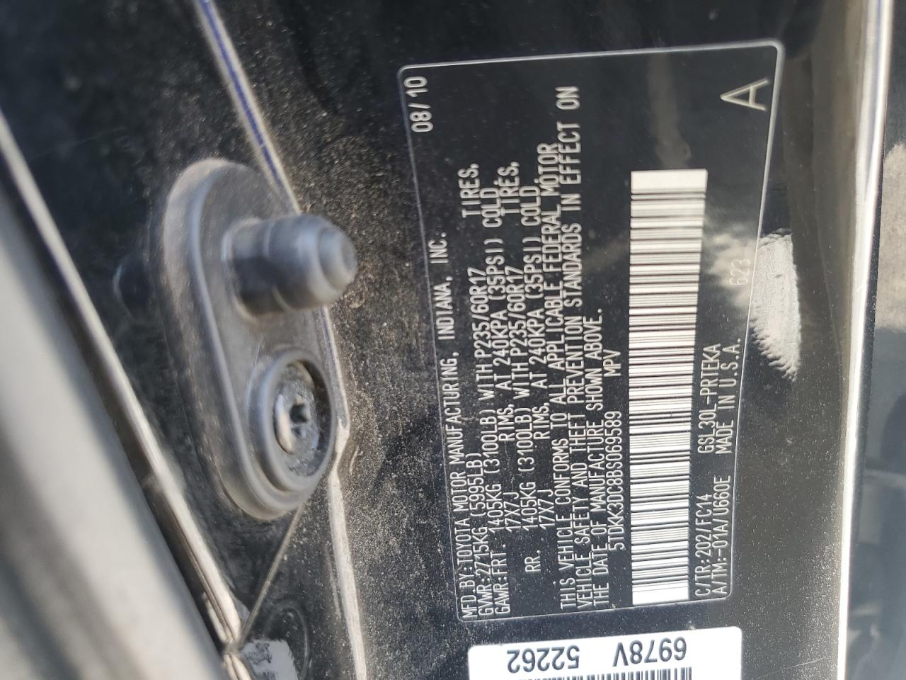 2011 Toyota Sienna Le VIN: 5TDKK3DC8BS069589 Lot: 83804975