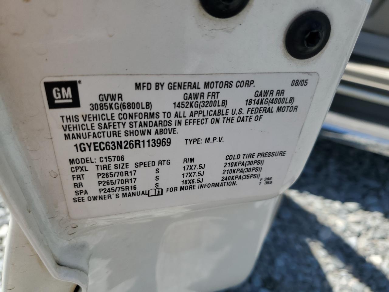 2006 Cadillac Escalade Luxury VIN: 1GYEC63N26R113969 Lot: 80275535