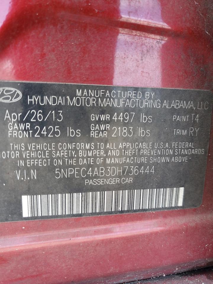 2013 Hyundai Sonata Se VIN: 5NPEC4AB3DH736444 Lot: 71905395