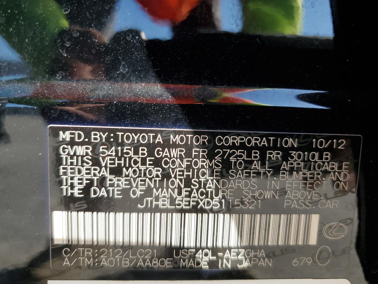 2013 Lexus Ls 460 VIN: JTHBL5EFXD5115321 Lot: 81637075