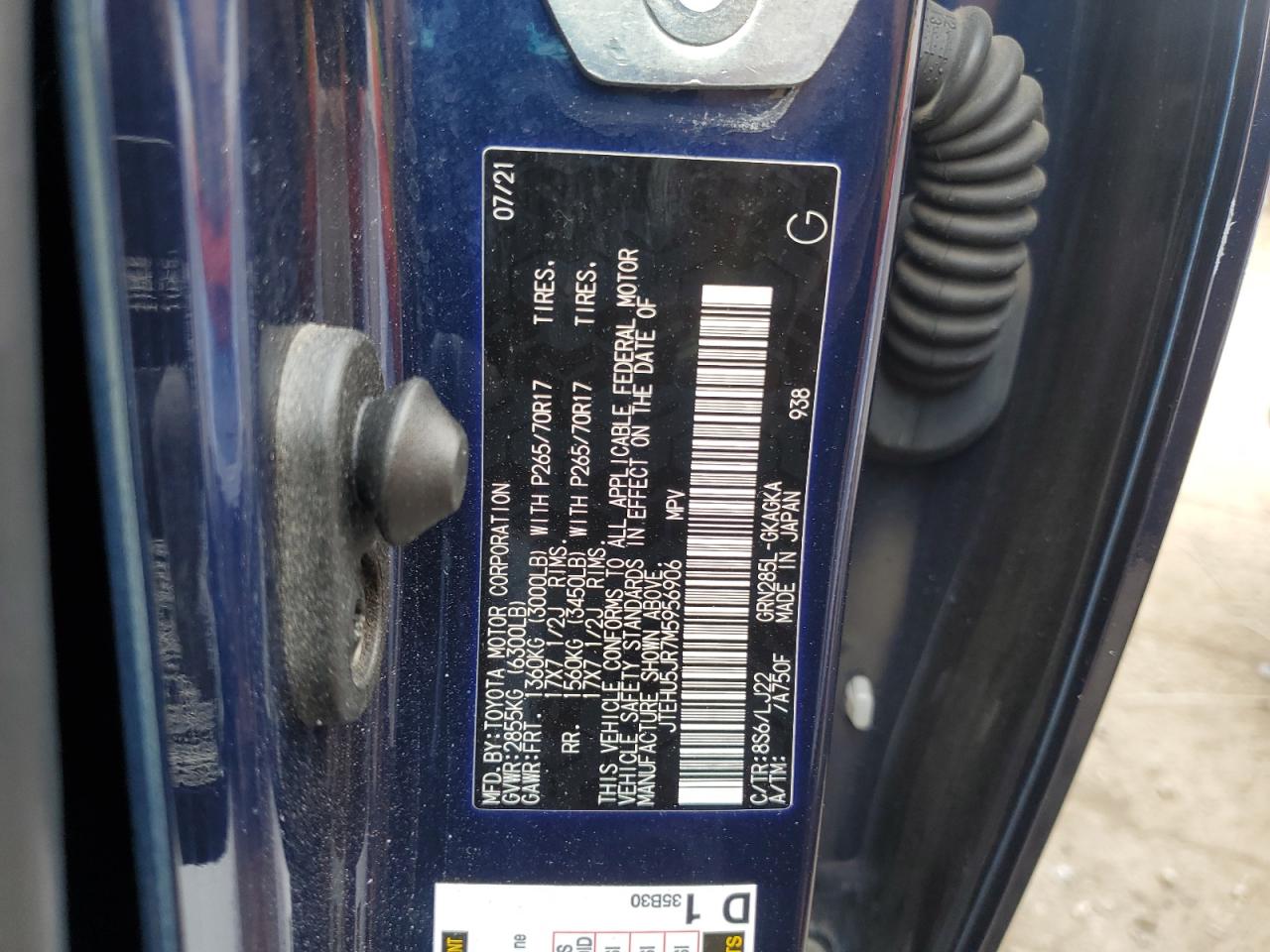 2021 Toyota 4Runner Venture VIN: JTEHU5JR7M5956906 Lot: 81102835