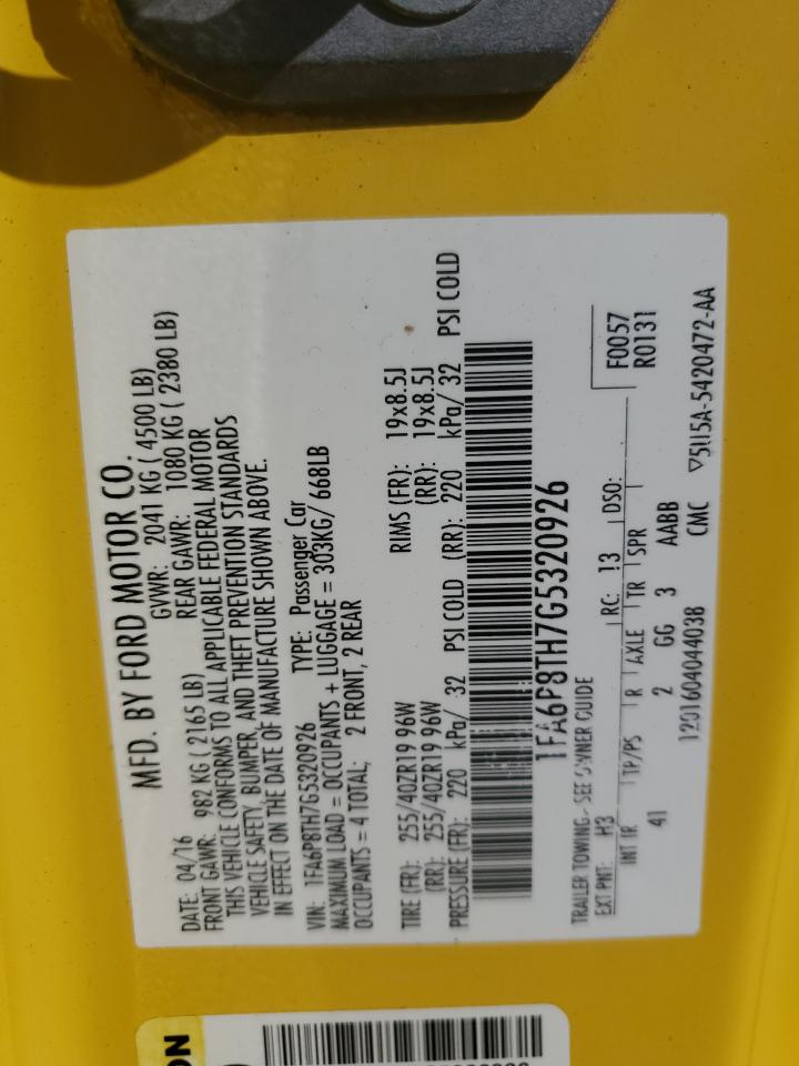 2016 Ford Mustang VIN: 1FA6P8TH7G5320926 Lot: 71665835