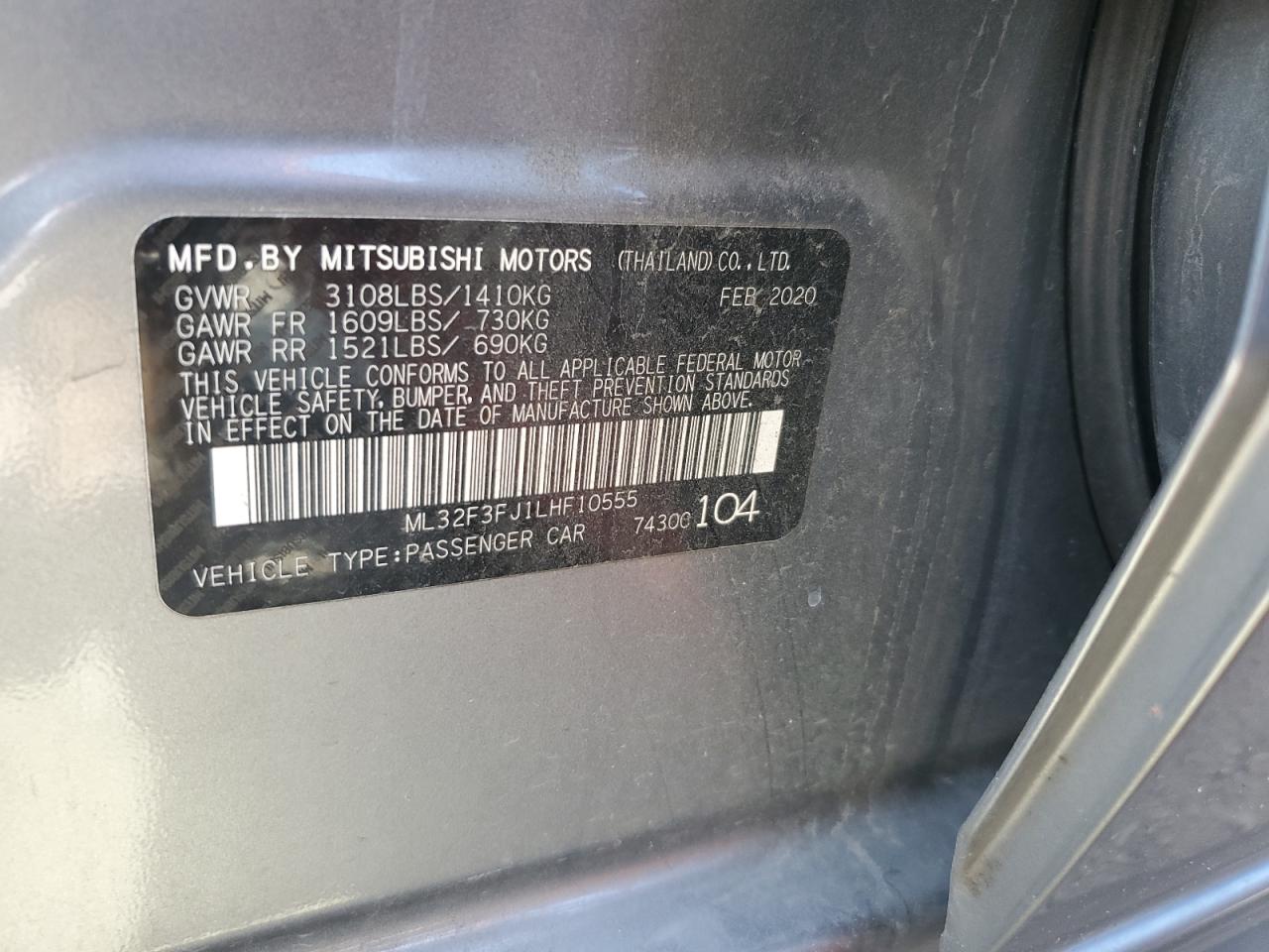 2020 Mitsubishi Mirage G4 Es VIN: ML32F3FJ1LHF10555 Lot: 70956355