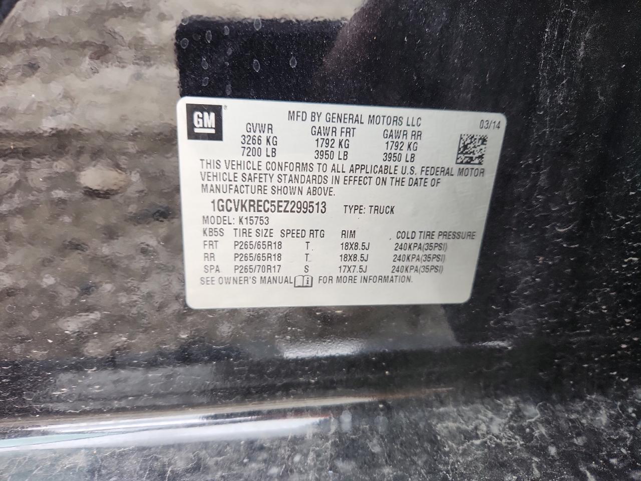 2014 Chevrolet Silverado K1500 Lt VIN: 1GCVKREC5EZ299513 Lot: 81664205
