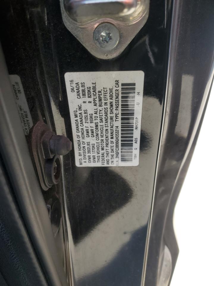 2016 Honda Civic Touring VIN: 2HGFC3B99GH353214 Lot: 80804855