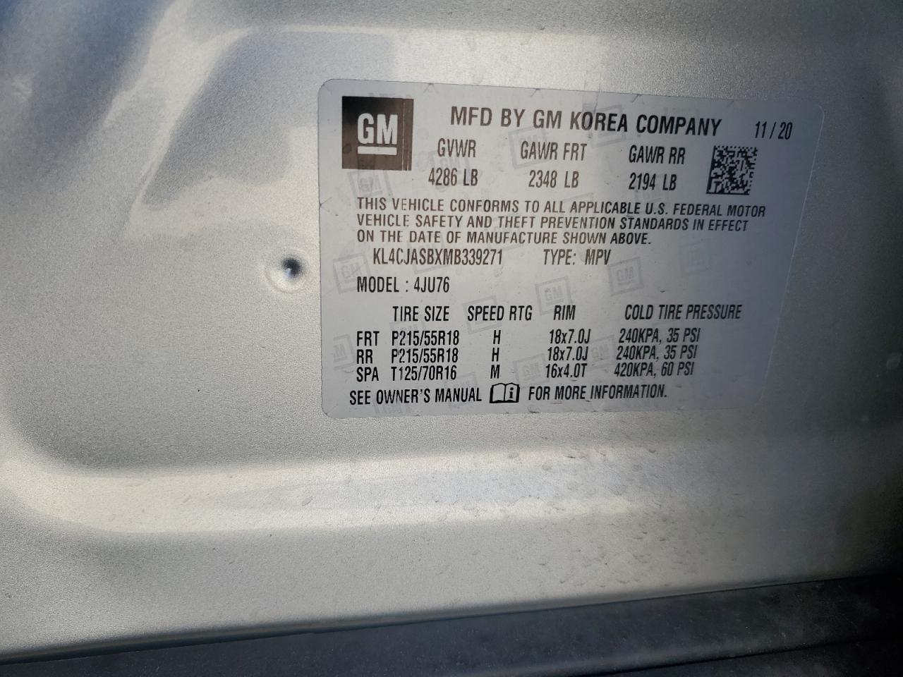 2021 Buick Encore Preferred VIN: KL4CJASBXMB339271 Lot: 84176235