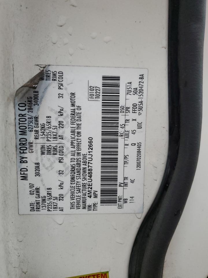 2007 Mercury Mountaineer Premier VIN: 4M2EU48877UJ12660 Lot: 80107595