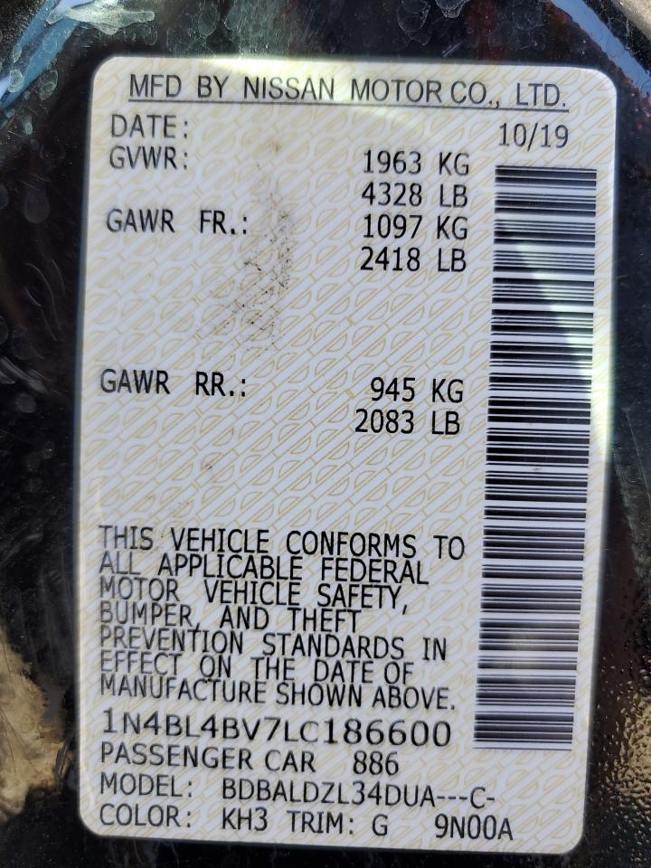 2020 Nissan Altima S VIN: 1N4BL4BV7LC186600 Lot: 80574975