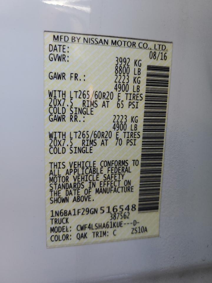 2016 Nissan Titan Xd Sl VIN: 1N6BA1F29GN516548 Lot: 84054855