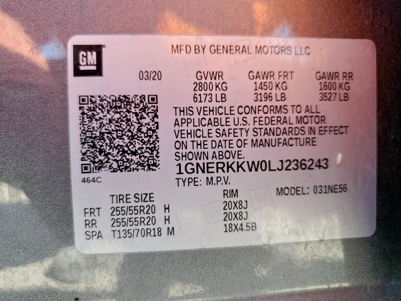 2020 Chevrolet Traverse Premier VIN: 1GNERKKW0LJ236243 Lot: 72102405