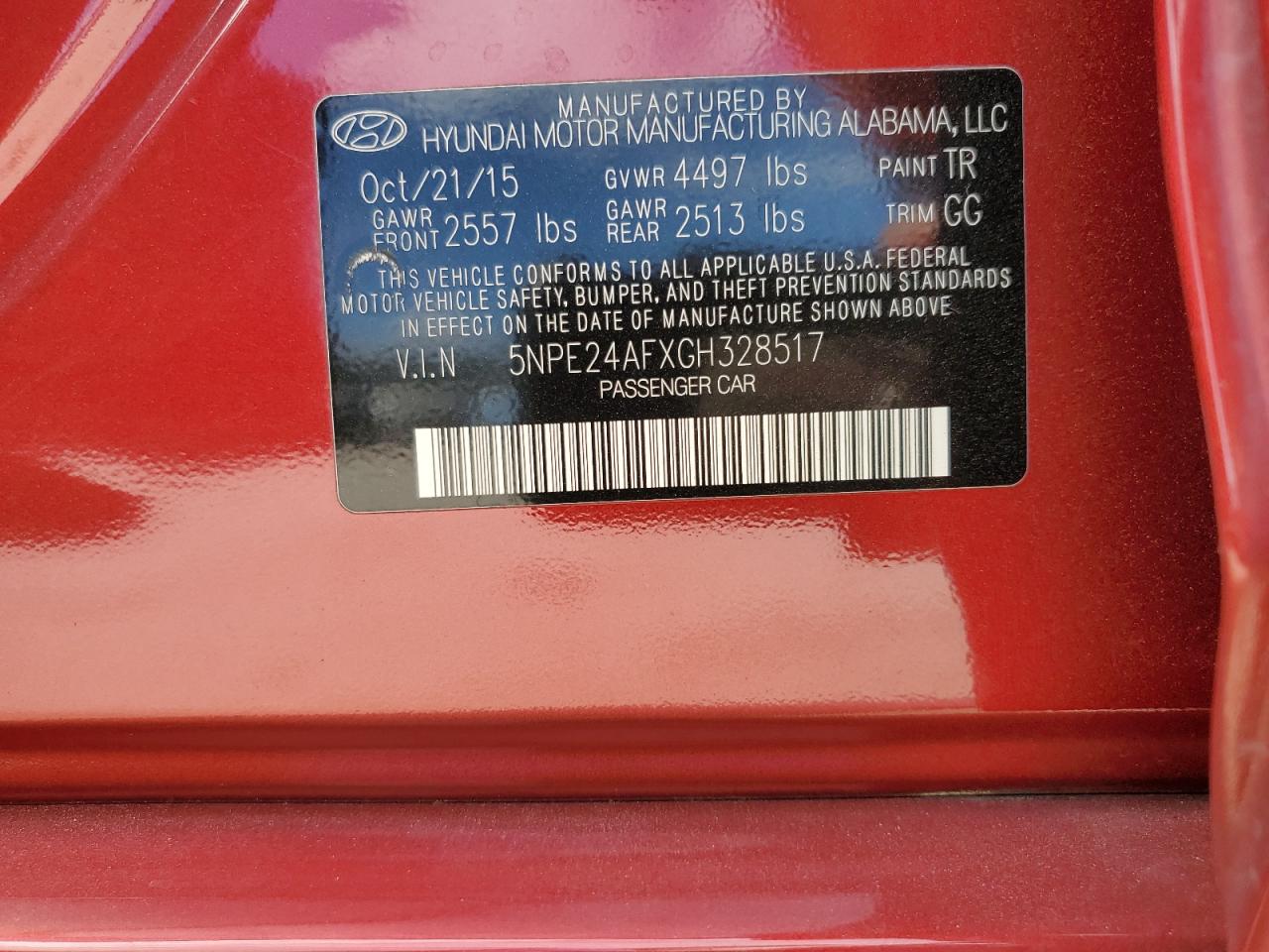 2016 Hyundai Sonata Se VIN: 5NPE24AFXGH328517 Lot: 84447735