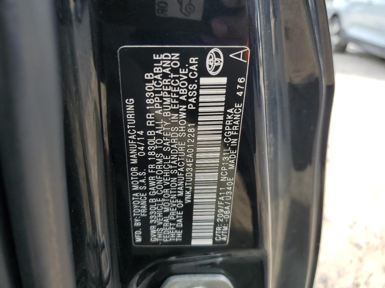 2014 Toyota Yaris VIN: VNKJTUD34EA012281 Lot: 84470745