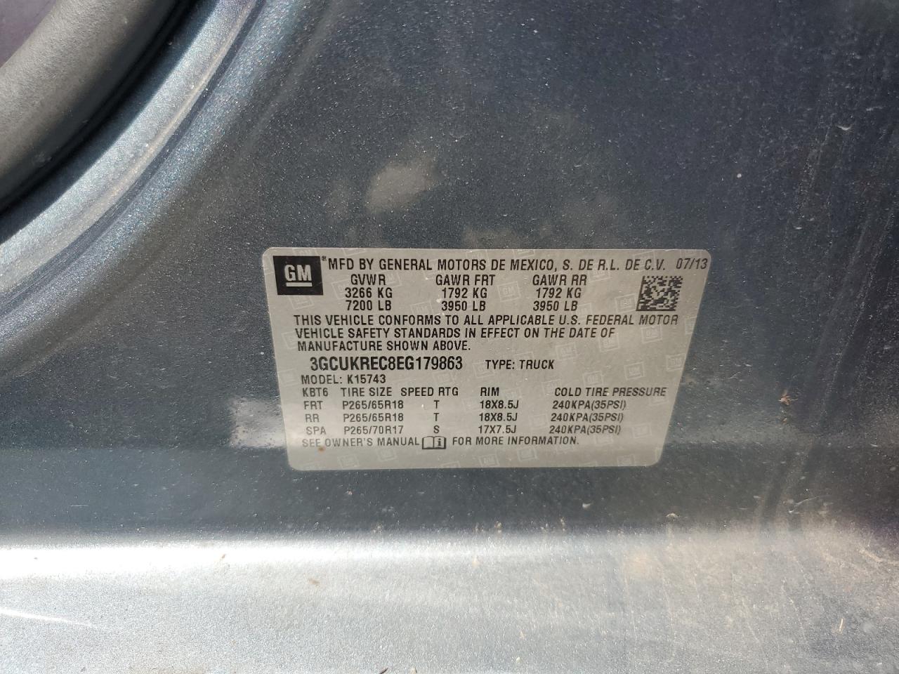 2014 Chevrolet Silverado K1500 Lt VIN: 3GCUKREC8EG179863 Lot: 81800875