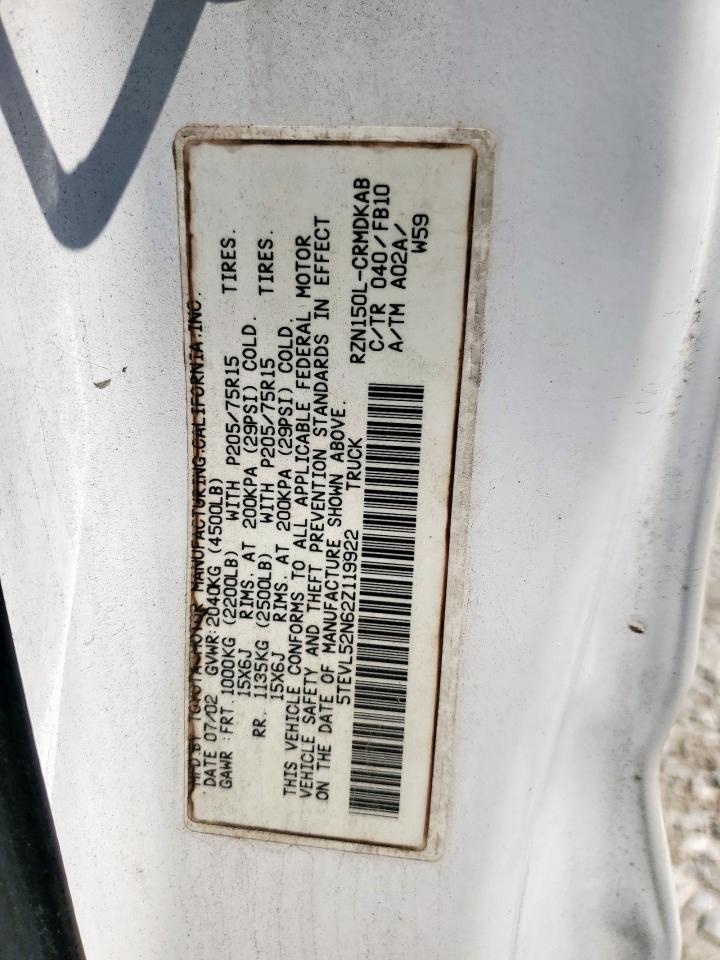 2002 Toyota Tacoma Xtracab VIN: 5TEVL52N62Z119922 Lot: 71831055