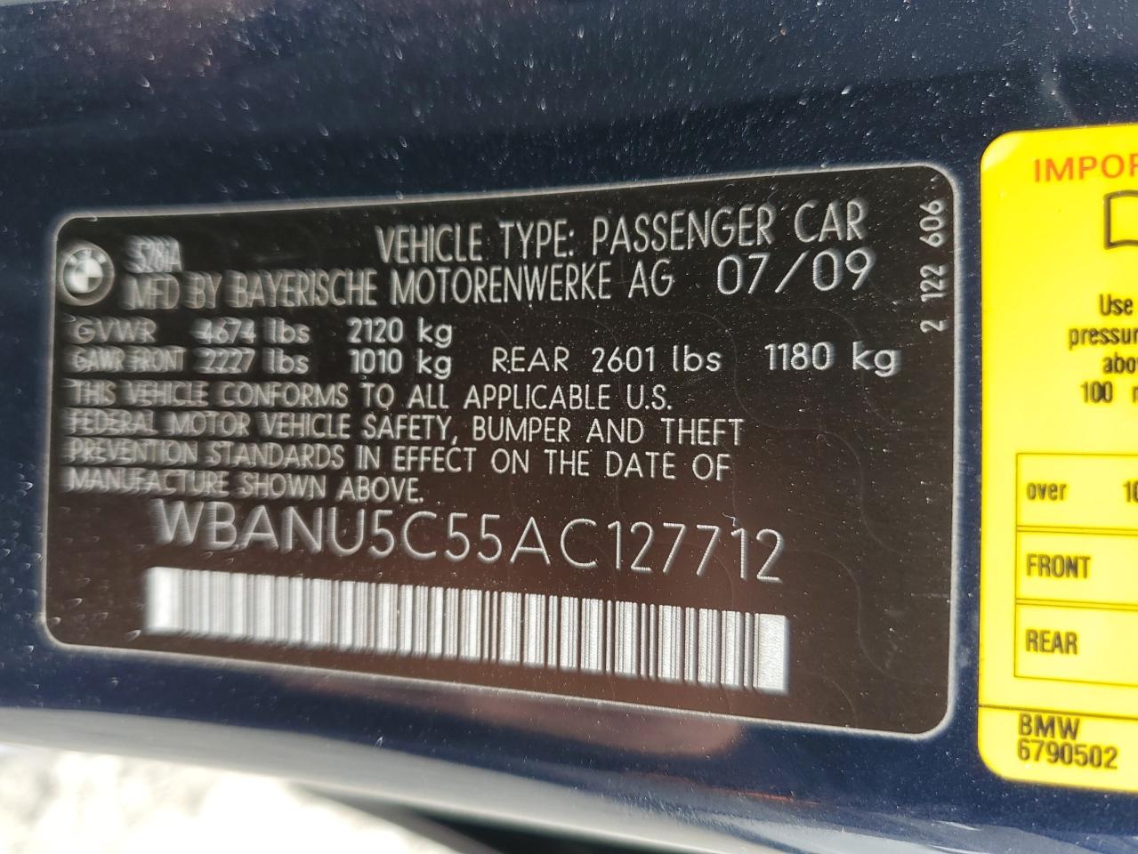 2010 BMW 528 I VIN: WBANU5C55AC127712 Lot: 71462745