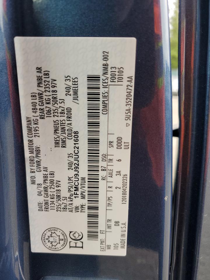 2018 Ford Escape Titanium VIN: 1FMCU9J92JUC21608 Lot: 71928365