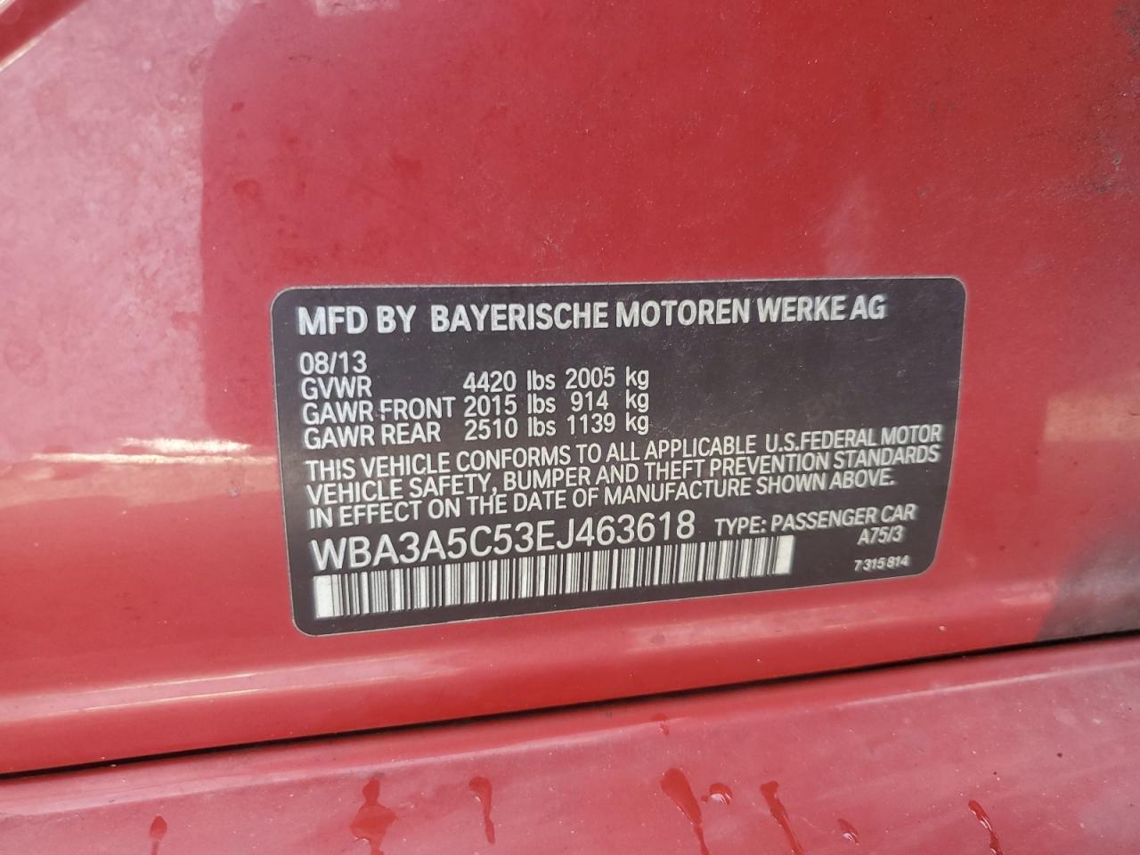 2014 BMW 328 I VIN: WBA3A5C53EJ463618 Lot: 84225405