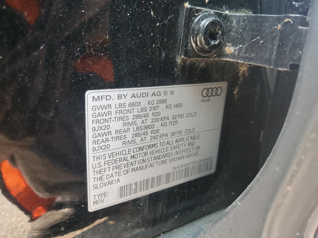 2017 Audi Q7 Prestige VIN: WA1VAAF73HD035420 Lot: 70990335