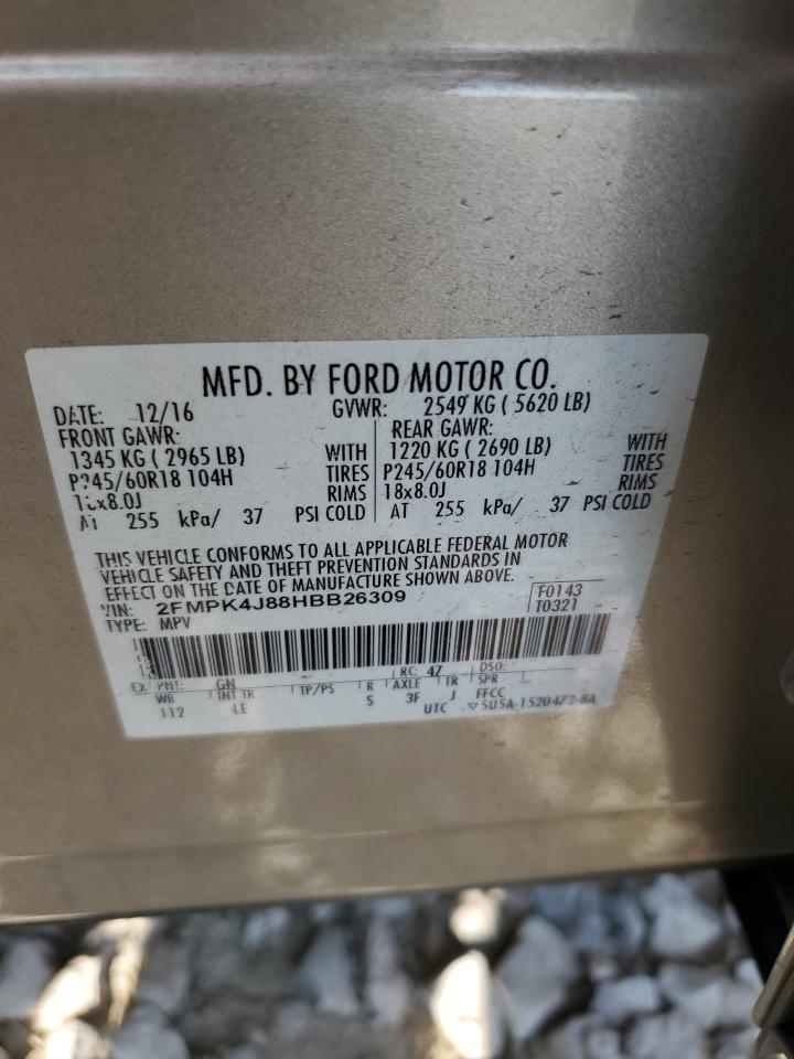 2017 Ford Edge Sel VIN: 2FMPK4J88HBB26309 Lot: 80854655