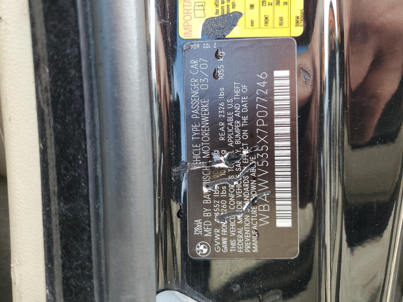 2007 BMW 328 Xi Sulev VIN: WBAWV535X7P077246 Lot: 81262375