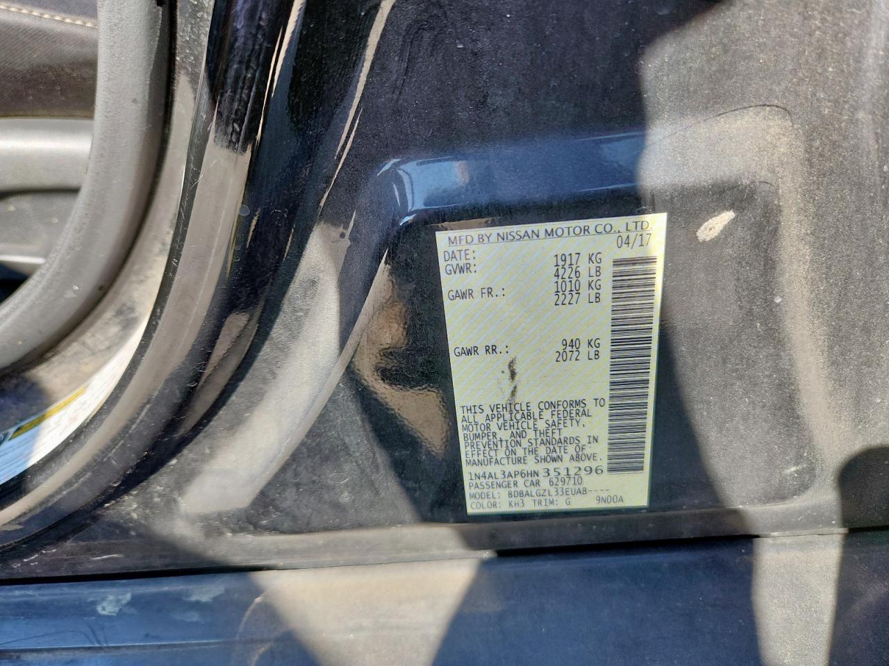 2017 Nissan Altima 2.5 VIN: 1N4AL3AP6HN351296 Lot: 84614975