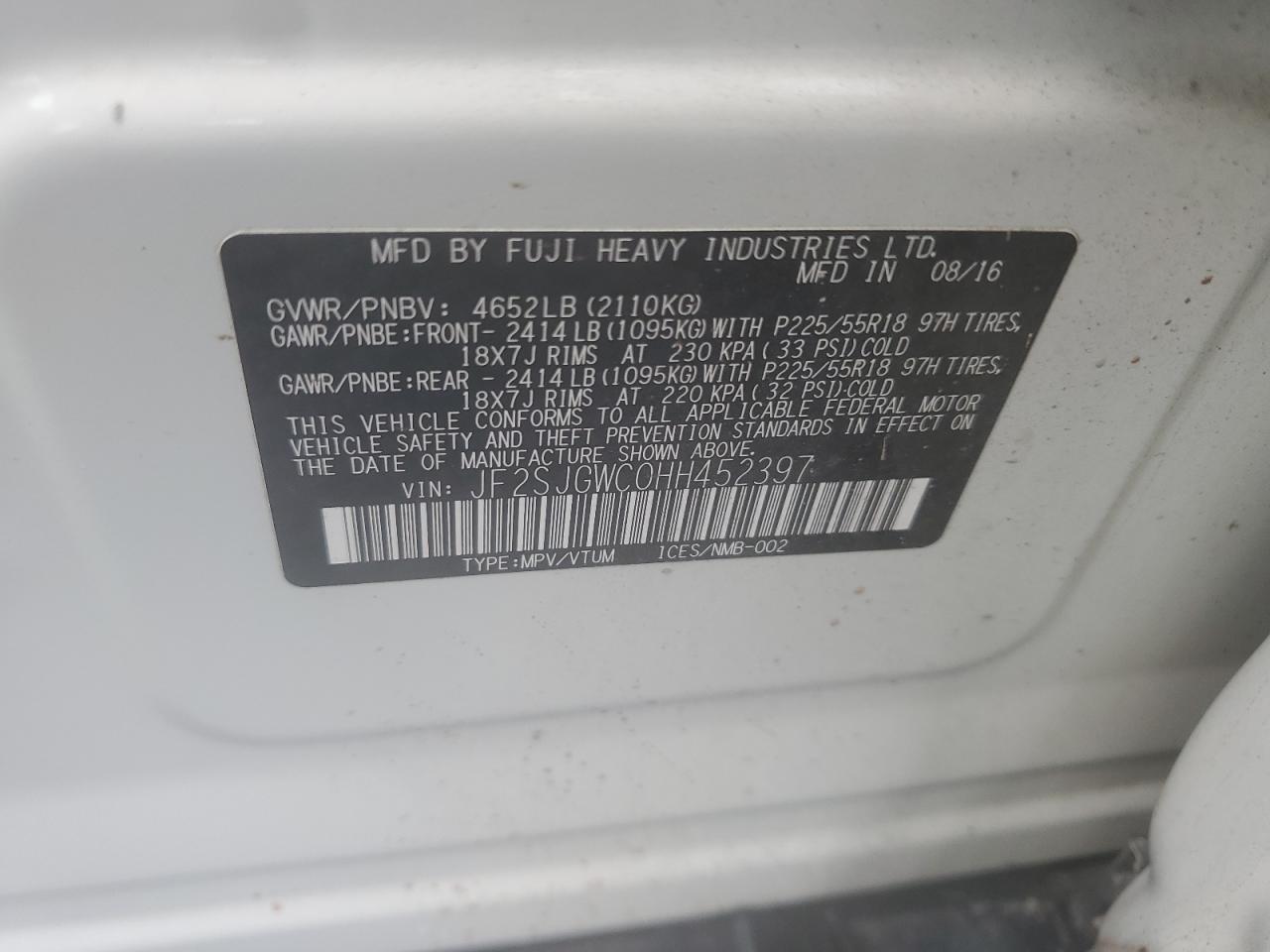 2017 Subaru Forester 2.0Xt Touring VIN: JF2SJGWC0HH452397 Lot: 82097685