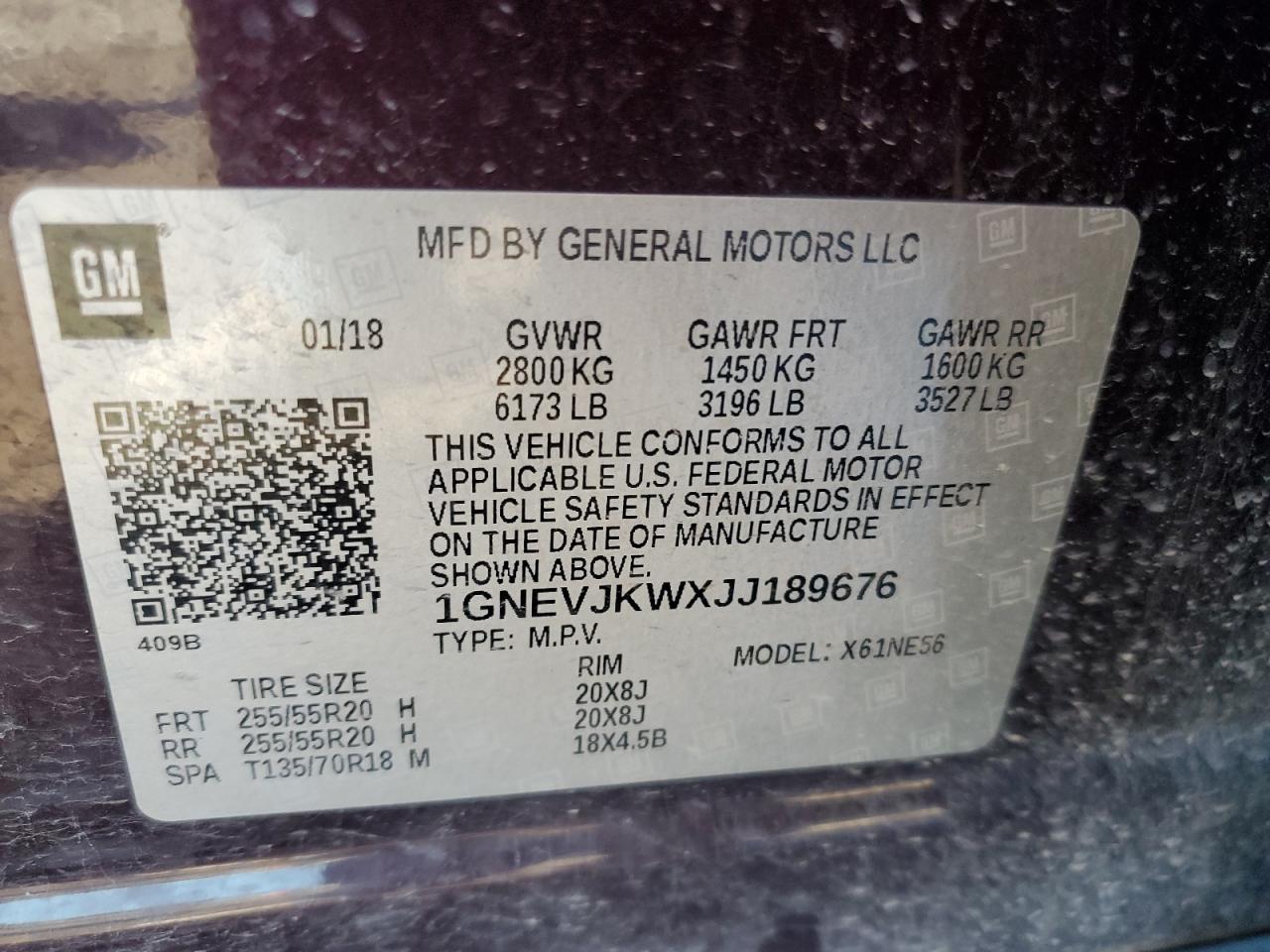 2018 Chevrolet Traverse Premier VIN: 1GNEVJKWXJJ189676 Lot: 81619195