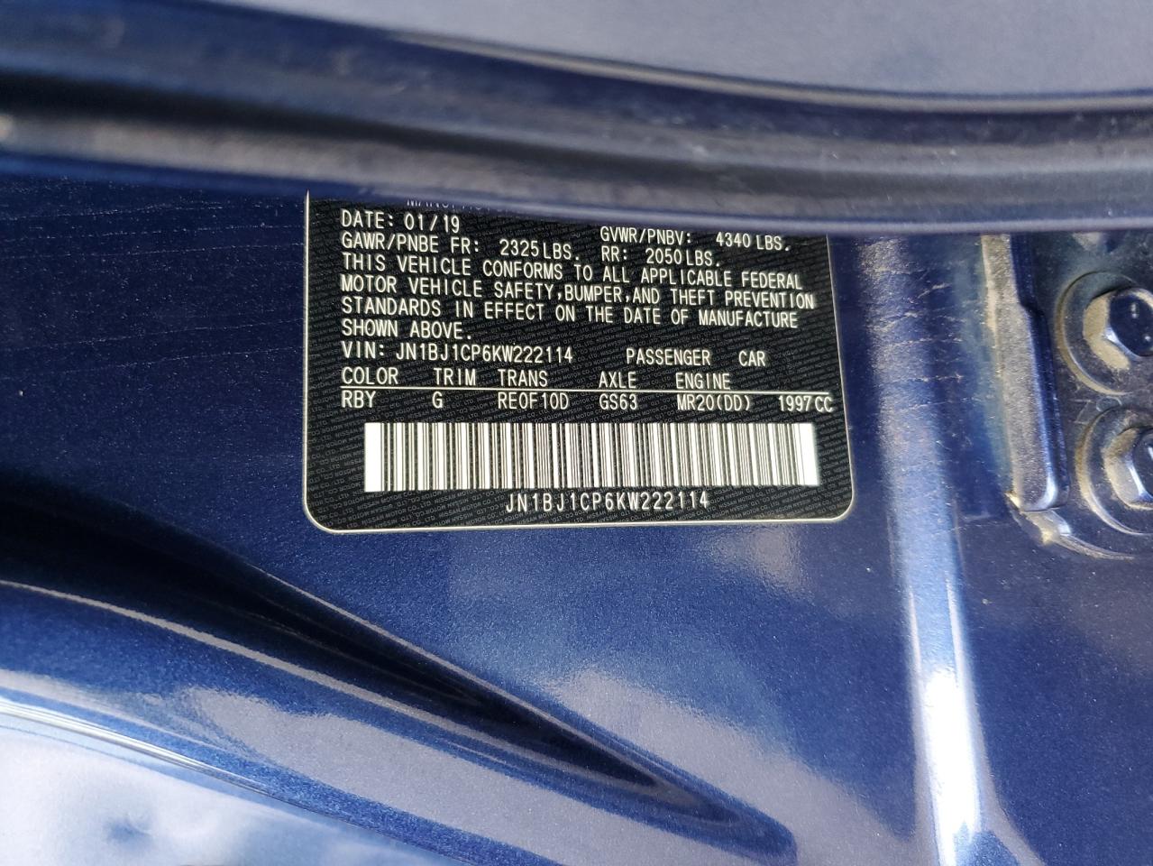 2019 Nissan Rogue Sport S VIN: JN1BJ1CP6KW222114 Lot: 81810805