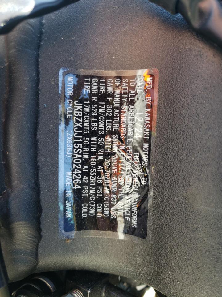 2025 Kawasaki Zx636 K VIN: JKBZXJJ15SA024264 Lot: 80291655