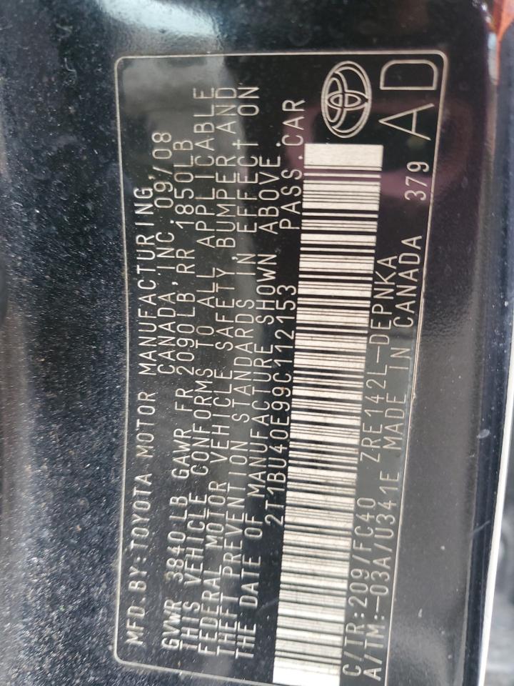 2009 Toyota Corolla Base VIN: 2T1BU40E99C112153 Lot: 81386265