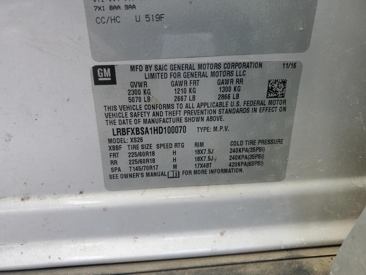 2017 Buick Envision Essence VIN: LRBFXBSA1HD100070 Lot: 71424505
