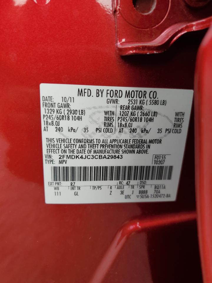 2012 Ford Edge Sel VIN: 2FMDK4JC3CBA29843 Lot: 84345605