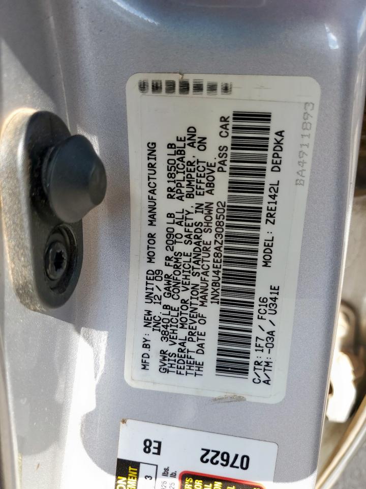 2010 Toyota Corolla Base VIN: 1NXBU4EE8AZ308502 Lot: 81962095