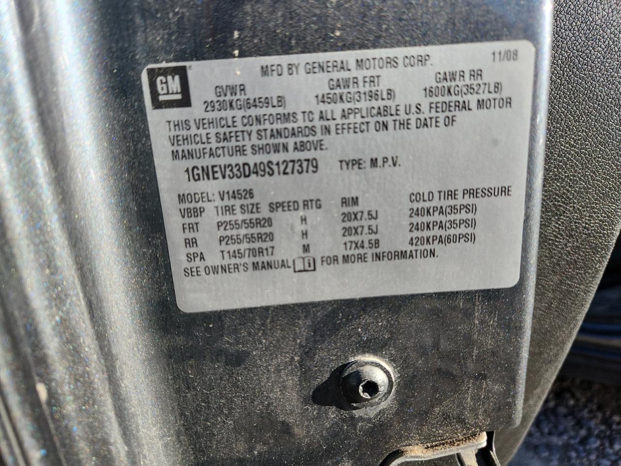 2009 Chevrolet Traverse Ltz VIN: 1GNEV33D49S127379 Lot: 83910235