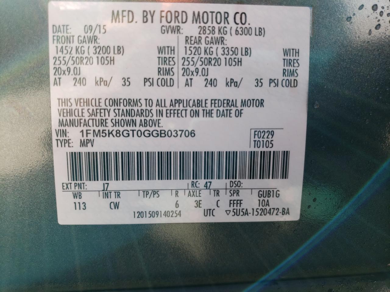 2016 Ford Explorer Sport VIN: 1FM5K8GT0GGB03706 Lot: 84251755