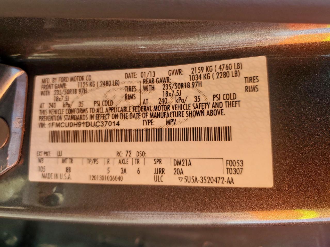 2013 Ford Escape Sel VIN: 1FMCU0H91DUC37014 Lot: 81851585