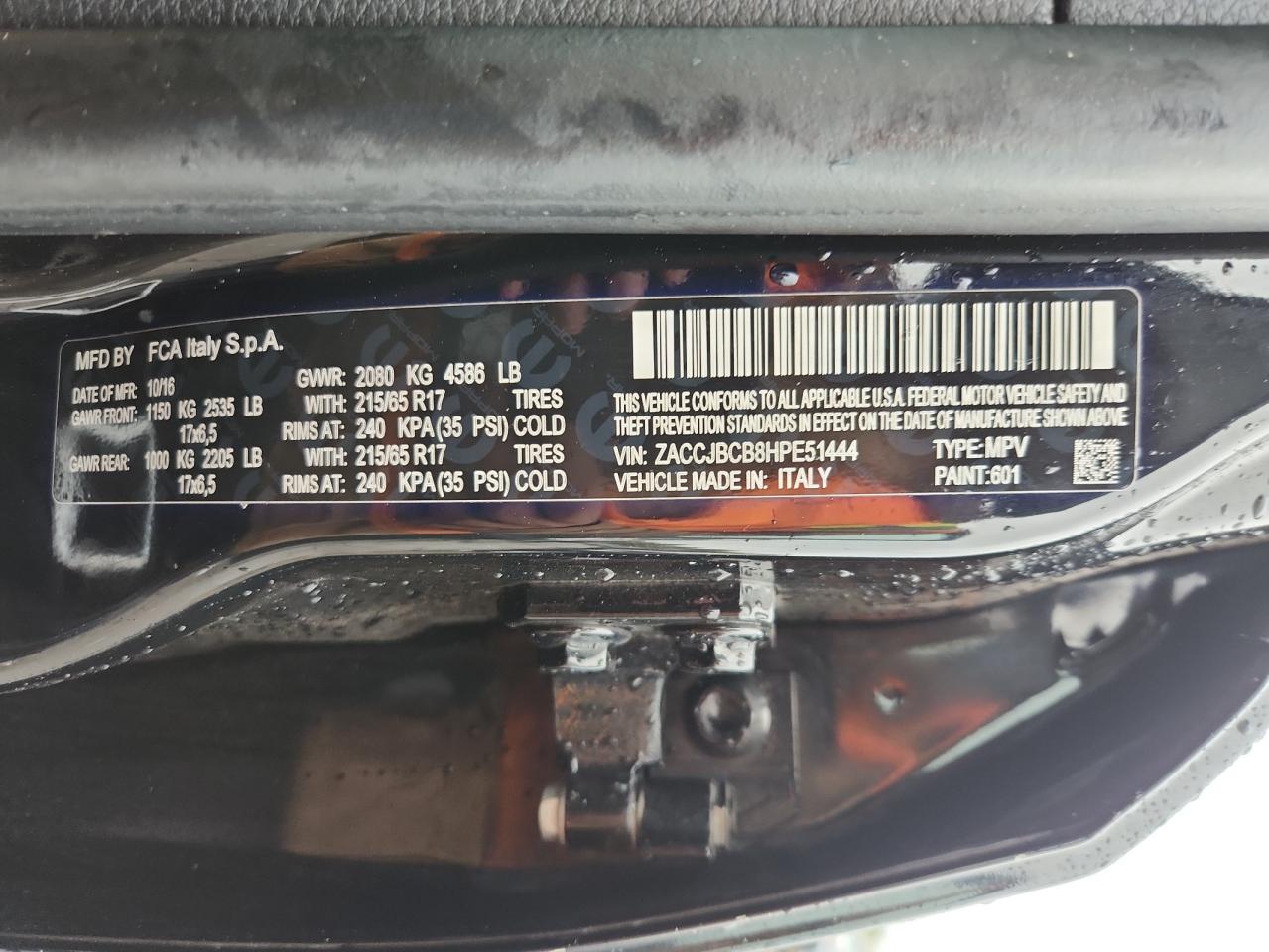 2017 Jeep Renegade Trailhawk VIN: ZACCJBCB8HPE51444 Lot: 83854025