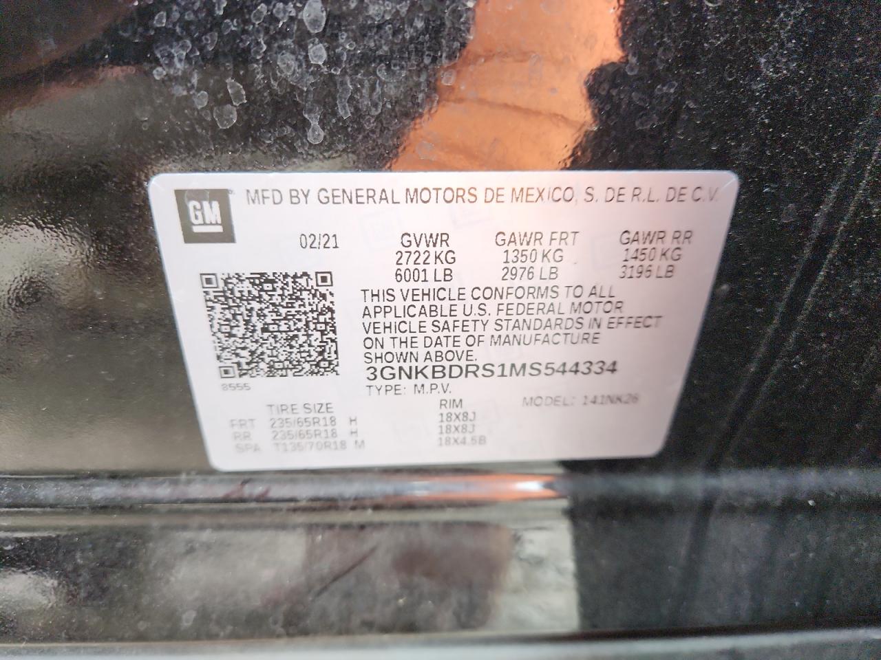 2021 Chevrolet Blazer 3Lt VIN: 3GNKBDRS1MS544334 Lot: 84204095