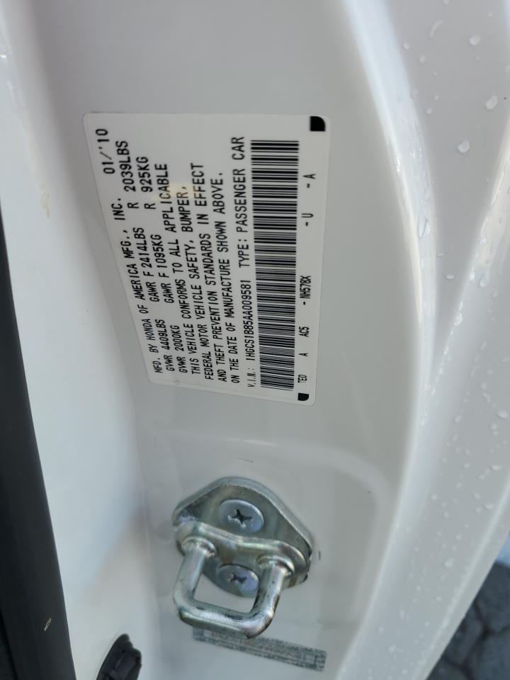 2010 Honda Accord Exl VIN: 1HGCS1B85AA009581 Lot: 80660615