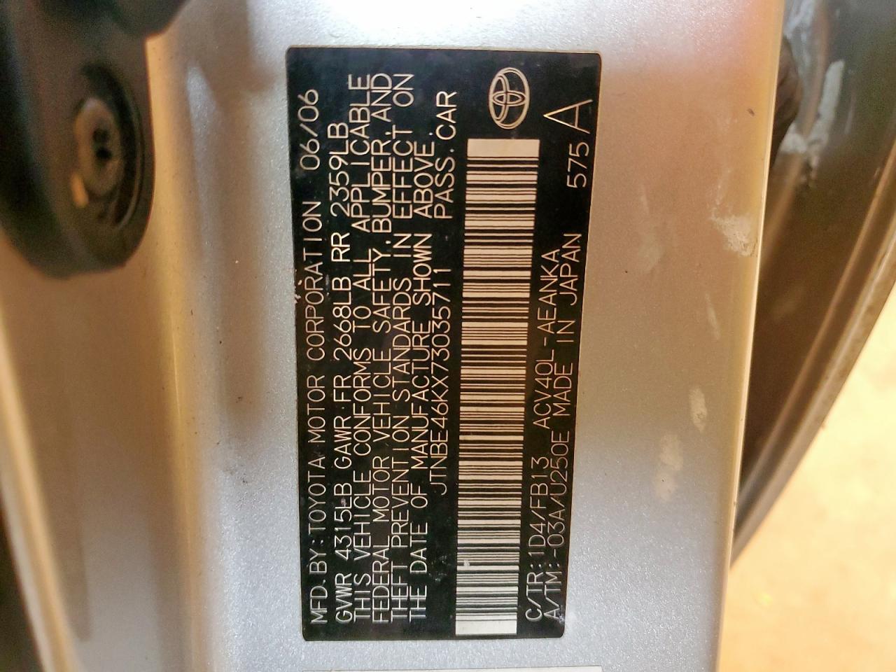 2007 Toyota Camry Ce VIN: JTNBE46KX73035711 Lot: 71792435