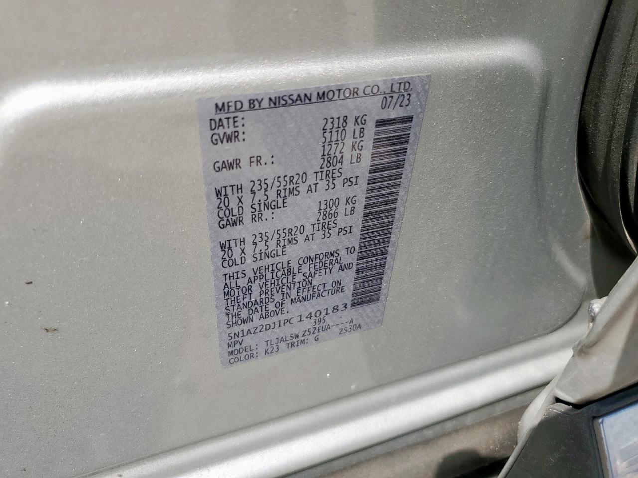 2023 Nissan Murano Platinum VIN: 5N1AZ2DJ1PC140183 Lot: 71724035