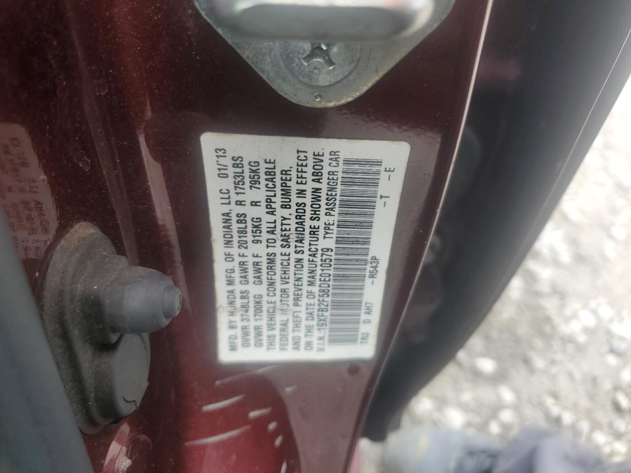 2013 Honda Civic Lx VIN: 19XFB2F58DE010579 Lot: 81390195