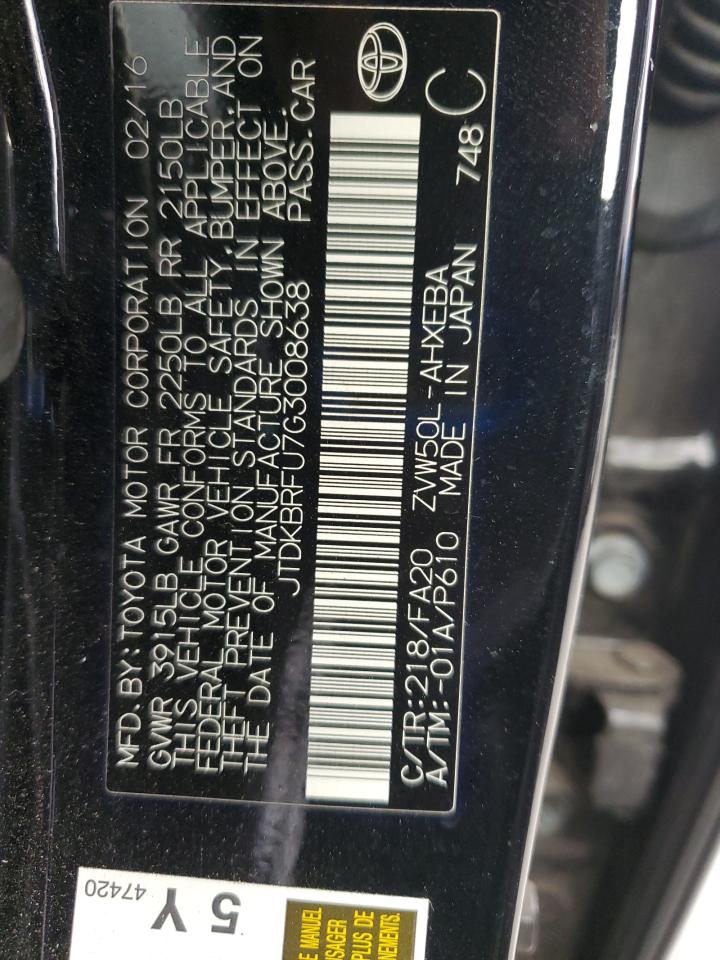 2016 Toyota Prius VIN: JTDKBRFU7G3008638 Lot: 81819805