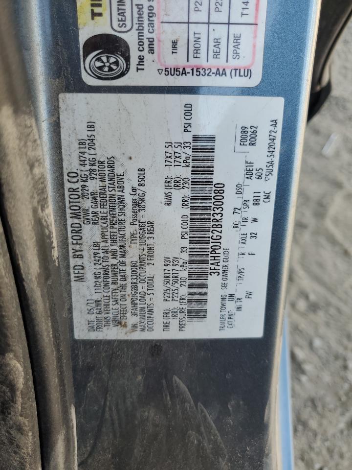 2011 Ford Fusion Sel VIN: 3FAHP0JG2BR330080 Lot: 80999065