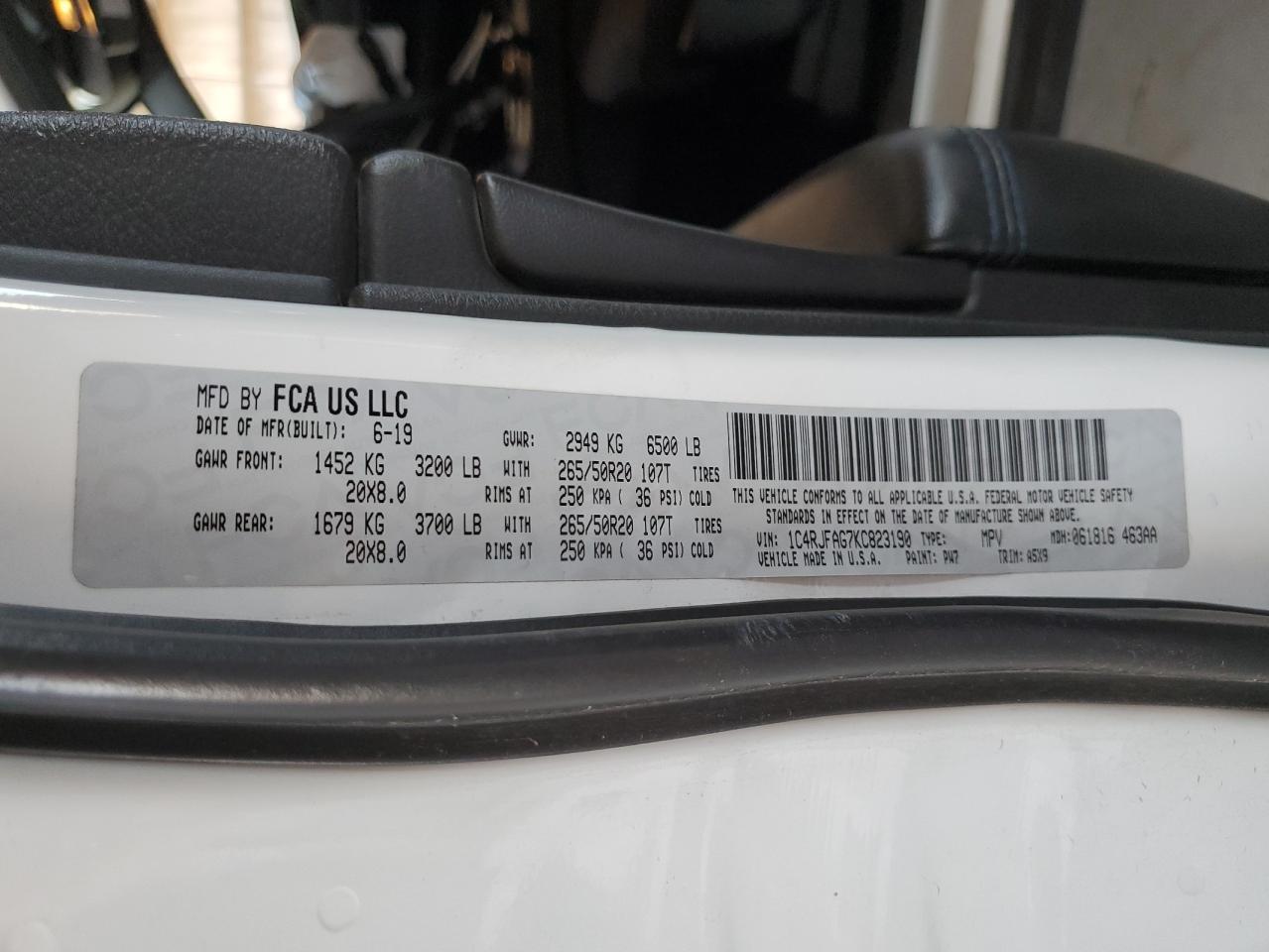 2019 Jeep Grand Cherokee Laredo VIN: 1C4RJFAG7KC823190 Lot: 72066595