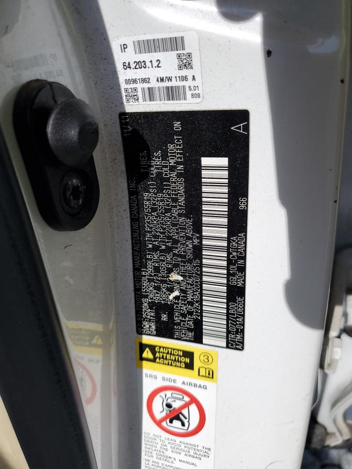 2012 Lexus Rx 350 VIN: 2T2ZK1BA2CC072515 Lot: 80286025